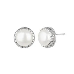 JD E64185 WHITE PEARL POST EARRINGS