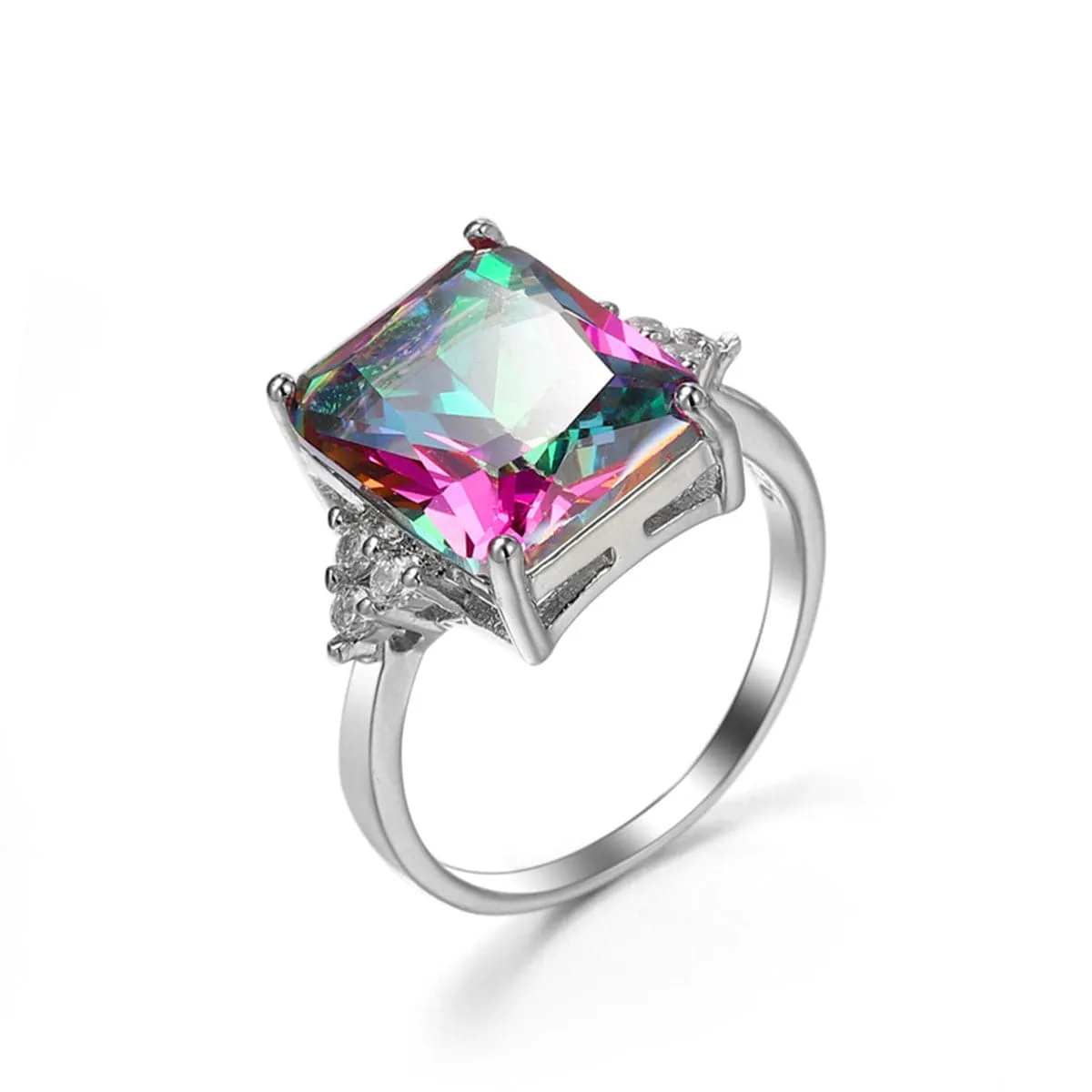 Jewel-Tone Crystal & Cubic Zirconia Silver-Plated Princess-Cut Ring