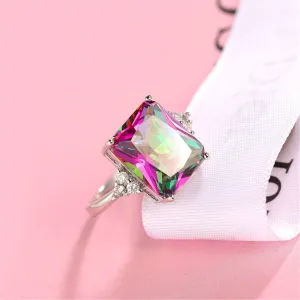 Jewel-Tone Crystal & Cubic Zirconia Silver-Plated Princess-Cut Ring