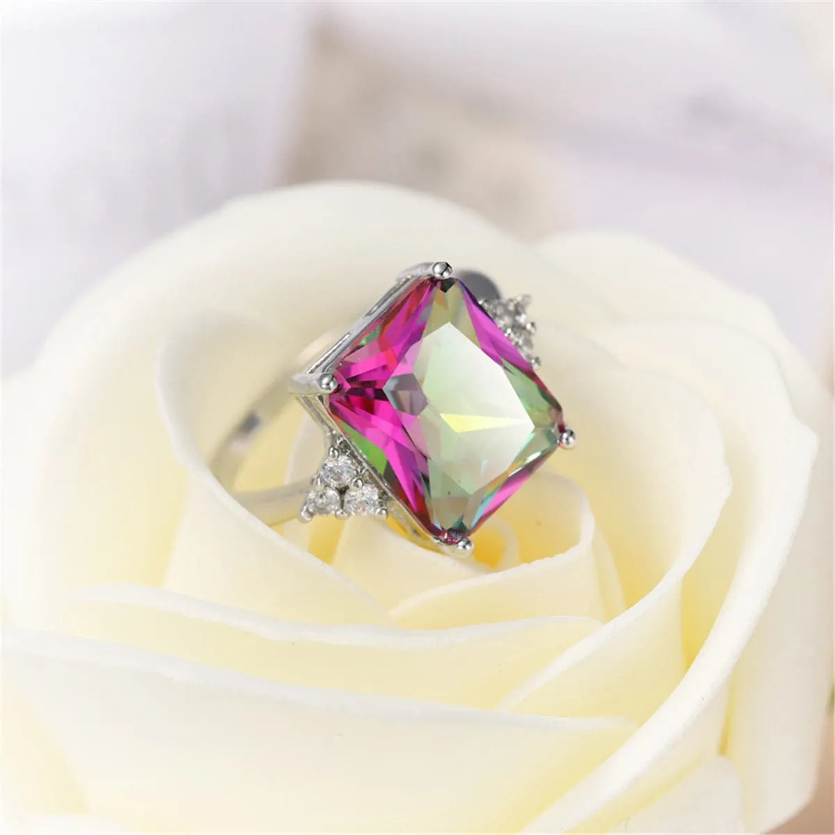 Jewel-Tone Crystal & Cubic Zirconia Silver-Plated Princess-Cut Ring