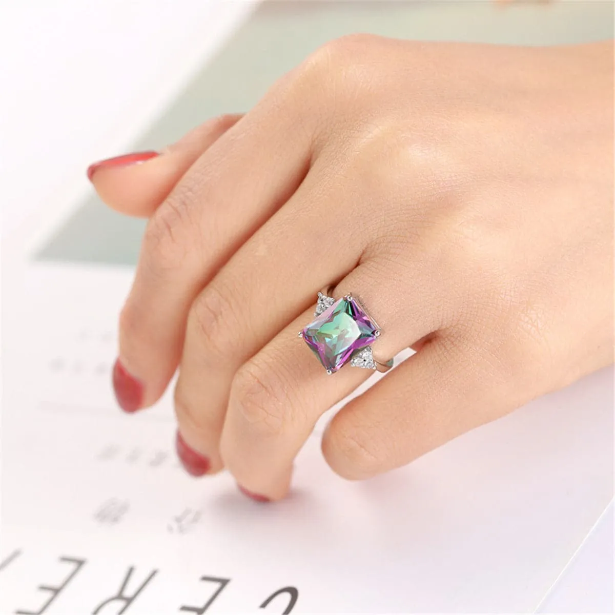 Jewel-Tone Crystal & Cubic Zirconia Silver-Plated Princess-Cut Ring