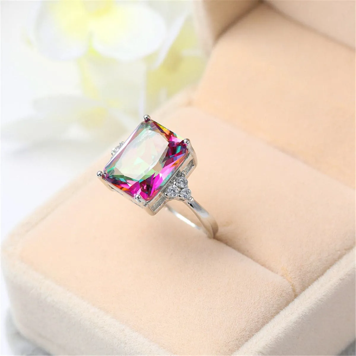 Jewel-Tone Crystal & Cubic Zirconia Silver-Plated Princess-Cut Ring