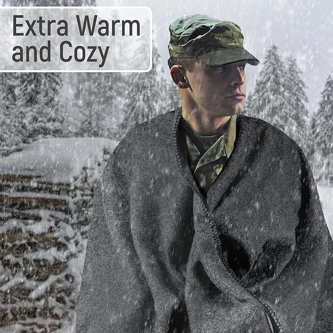 JMR Wool Camping Blanket - Warm Heavy Car Blanket & Camp Quilt - Survival Emergency Blanket for Sleeping Outdoors - Multi-Use Wool Blanket for Camping, Car & Home - 70% Wool, Grey, 62X84, Case of 10