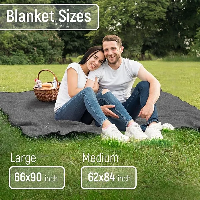 JMR Wool Camping Blanket - Warm Heavy Car Blanket & Camp Quilt - Survival Emergency Blanket for Sleeping Outdoors - Multi-Use Wool Blanket for Camping, Car & Home - 70% Wool, Grey, 62X84, Case of 10
