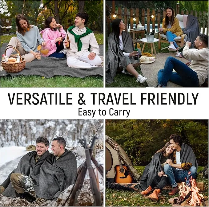 JMR Wool Camping Blanket - Warm Heavy Car Blanket & Camp Quilt - Survival Emergency Blanket for Sleeping Outdoors - Multi-Use Wool Blanket for Camping, Car & Home - 70% Wool, Grey, 62X84, Case of 10