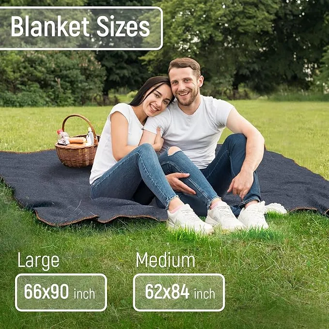 JMR Wool Camping Blanket - Warm Heavy Car Blanket & Camp Quilt - Survival Emergency Blanket for Sleeping Outdoors - Multi-Use Wool Blanket for Camping, Car & Home - 80% Wool, Navy, 66X90, Case of 10