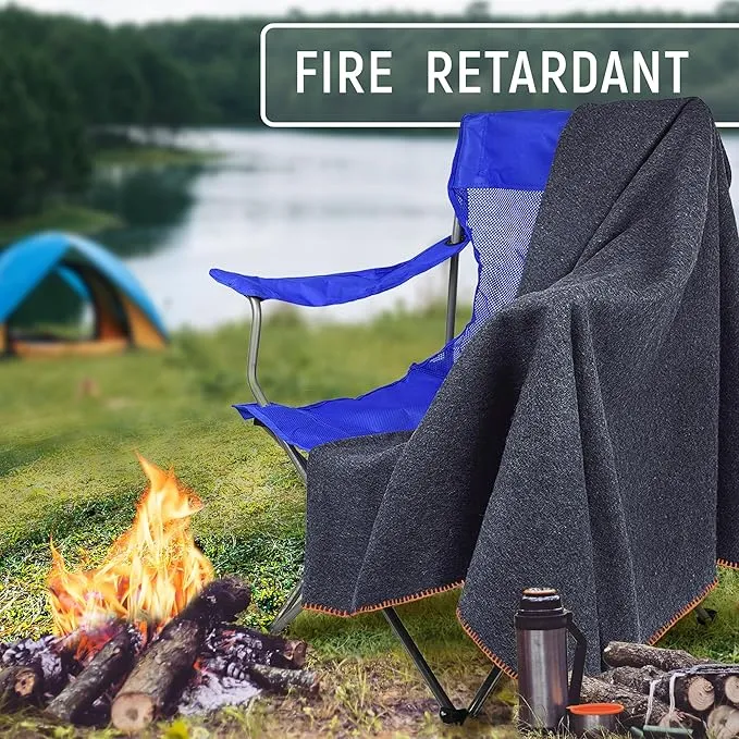 JMR Wool Camping Blanket - Warm Heavy Car Blanket & Camp Quilt - Survival Emergency Blanket for Sleeping Outdoors - Multi-Use Wool Blanket for Camping, Car & Home - 80% Wool, Navy, 66X90, Case of 10