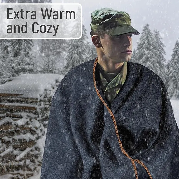 JMR Wool Camping Blanket - Warm Heavy Car Blanket & Camp Quilt - Survival Emergency Blanket for Sleeping Outdoors - Multi-Use Wool Blanket for Camping, Car & Home - 80% Wool, Navy, 66X90, Case of 10