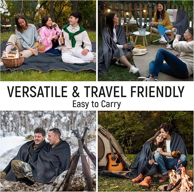 JMR Wool Camping Blanket - Warm Heavy Car Blanket & Camp Quilt - Survival Emergency Blanket for Sleeping Outdoors - Multi-Use Wool Blanket for Camping, Car & Home - 80% Wool, Navy, 66X90, Case of 10