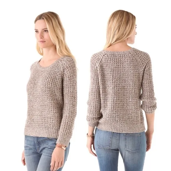 Joie Tan Alessa Sweater Loose Knit Raglan Crew Neck Pullover Brown Small Cozy