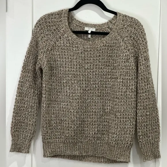 Joie Tan Alessa Sweater Loose Knit Raglan Crew Neck Pullover Brown Small Cozy