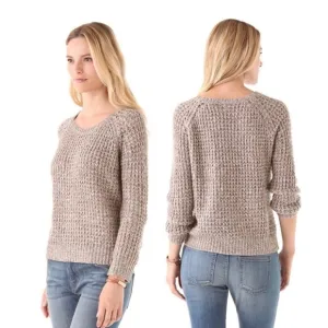 Joie Tan Alessa Sweater Loose Knit Raglan Crew Neck Pullover Brown Small Cozy
