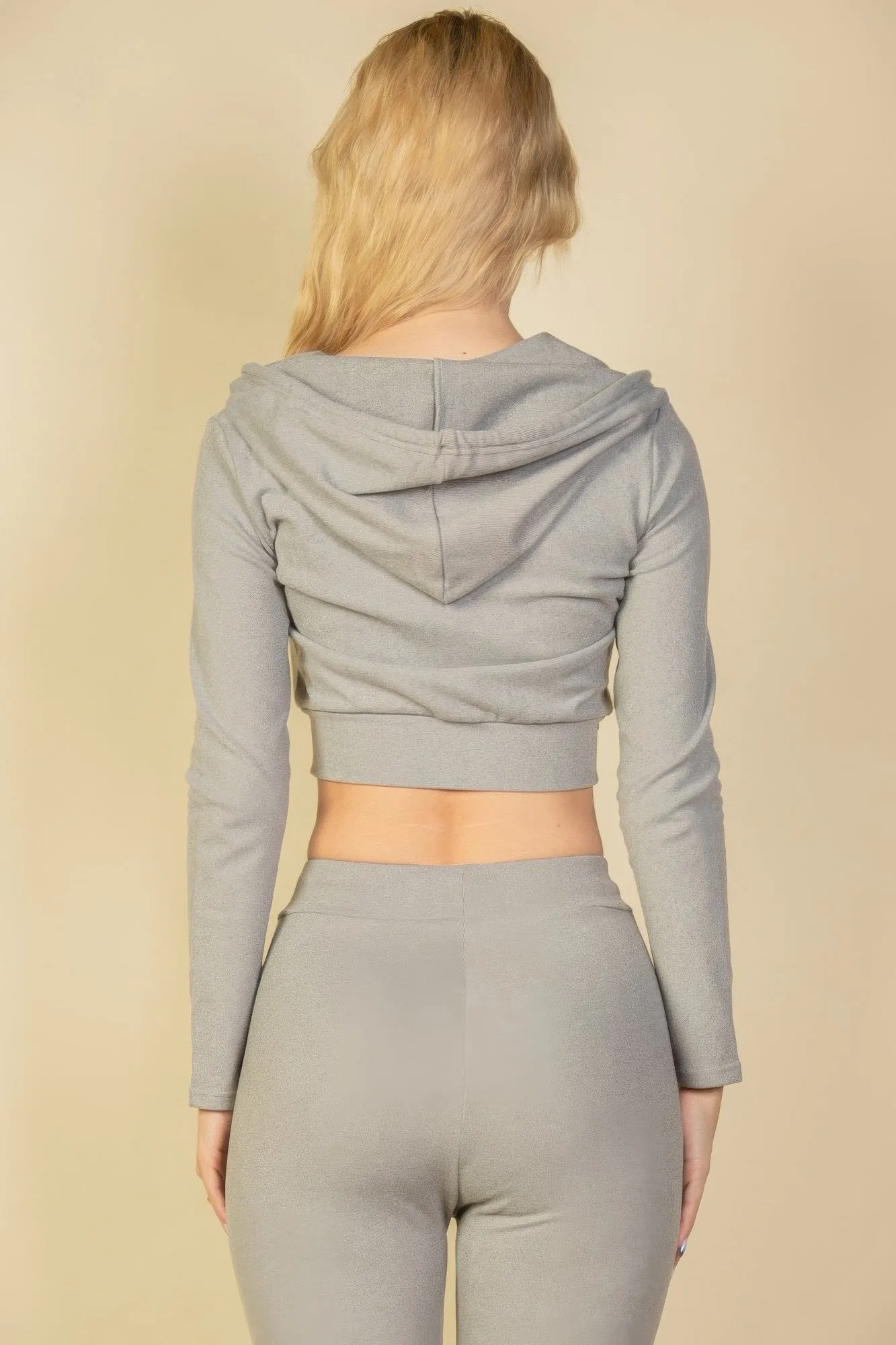 Juniors Ribbed Zip Up Cropped Hoodie