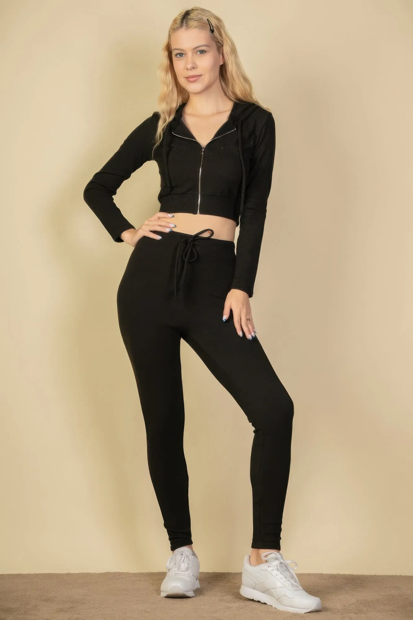 Juniors Ribbed Zip Up Cropped Hoodie