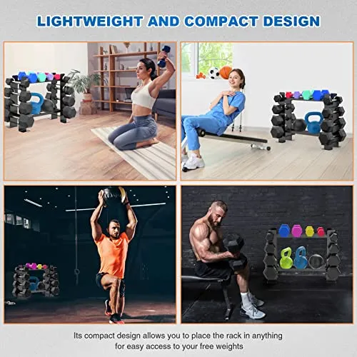 JX FITNESS 2 Tier Dumbbell Rack Stand, Steel Weight Rack for Home Gym Dumbbell Storage, Rack Only, (500LBS Weight Capacity, 20.50 x 8.50 x 27.00 inches)