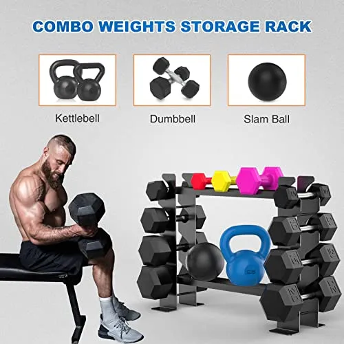 JX FITNESS 2 Tier Dumbbell Rack Stand, Steel Weight Rack for Home Gym Dumbbell Storage, Rack Only, (500LBS Weight Capacity, 20.50 x 8.50 x 27.00 inches)
