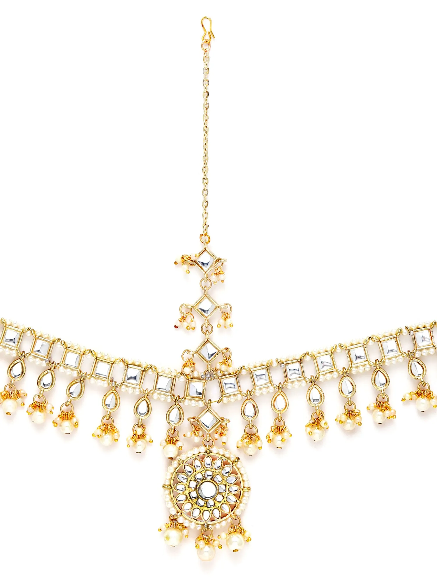 Karatcart Gold Plated Floral Shape Pearl Studded Handcrafted Kundan Mathapatti for Women