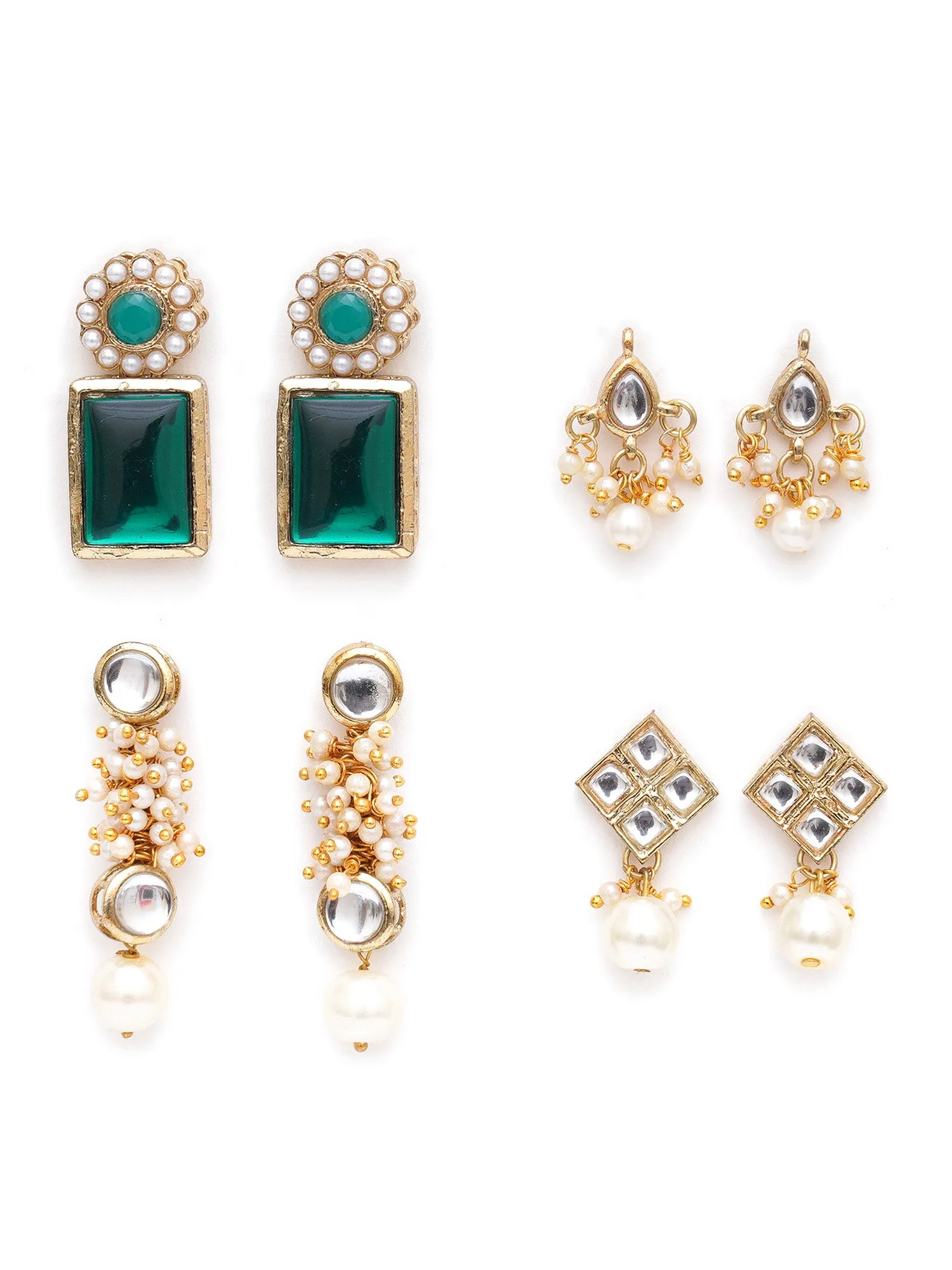 Karatcart Set of 4 Handcrafted Kundan Earrings Combo for Women