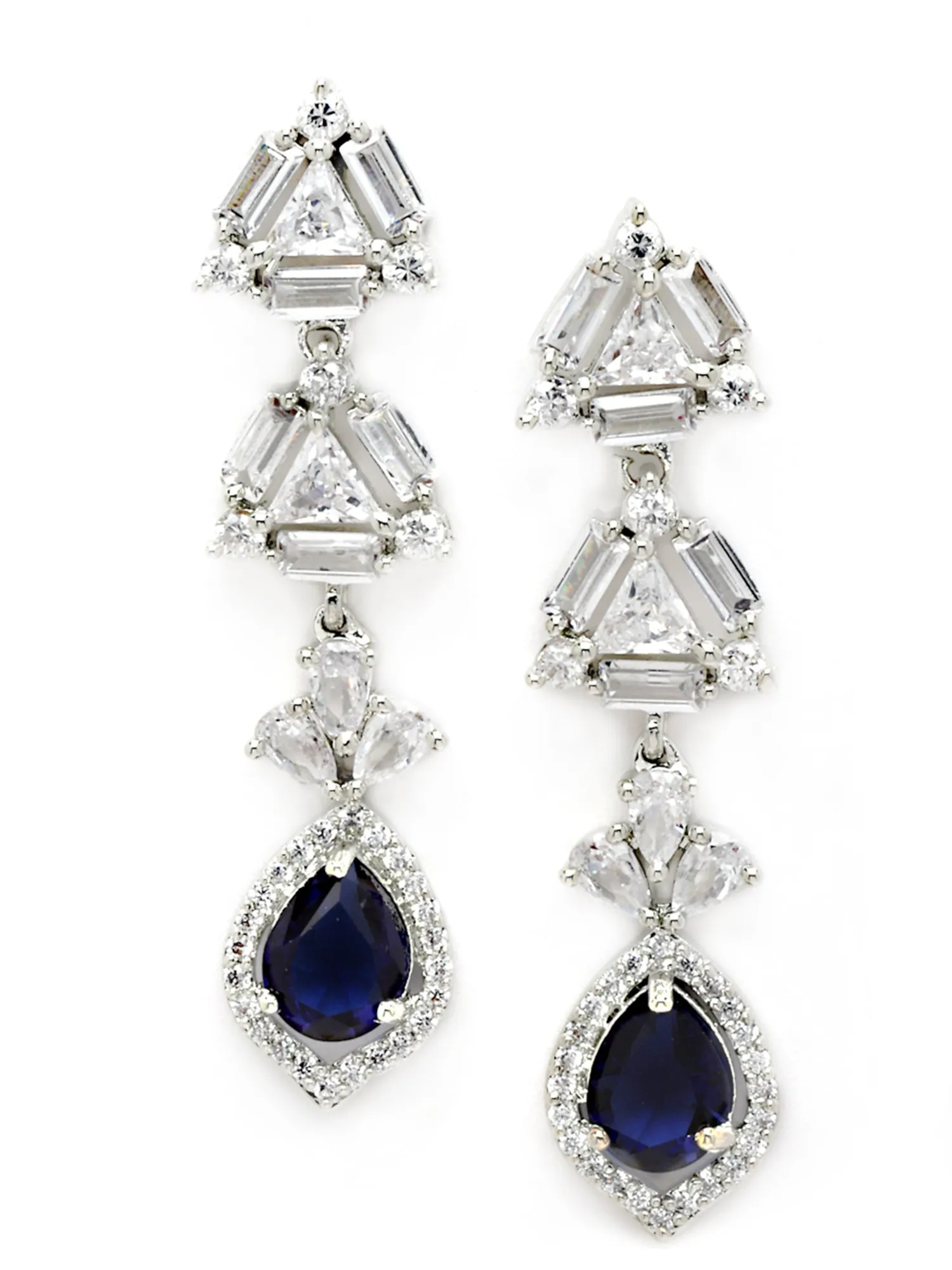 Karatcart Silver Tone Blue American Diamond Drop Earrings for Women