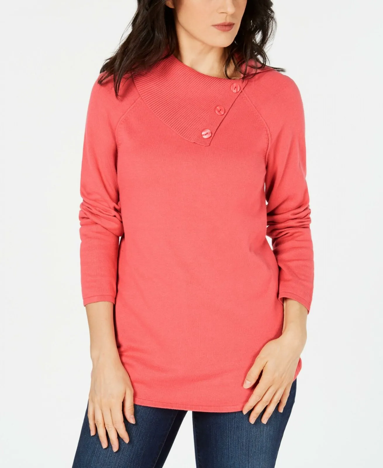 Karen Scott Cotton Button Neck Sweater Pink Orchid XXL