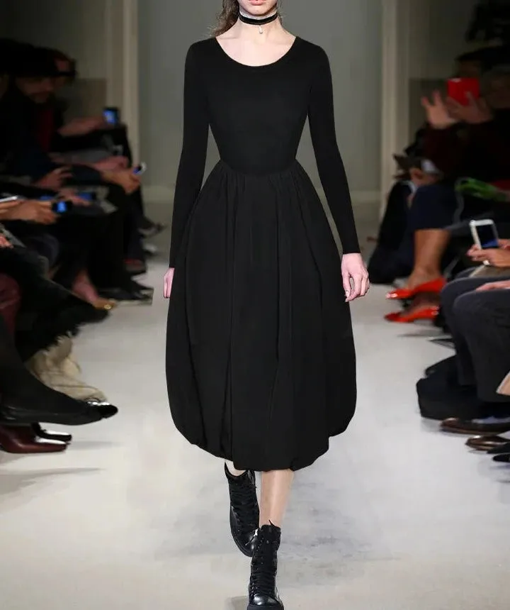 Keely O Neck Long Sleeve High Elastic Knitting Slim A-LINE Long Dress