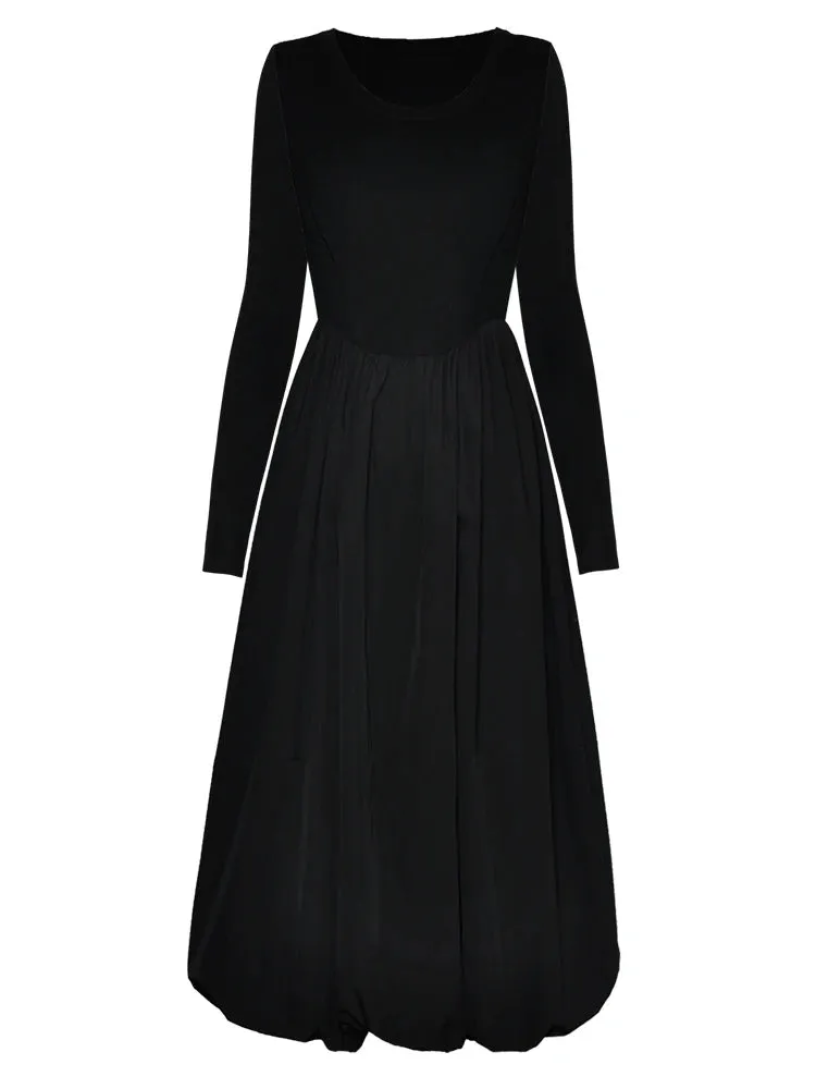 Keely O Neck Long Sleeve High Elastic Knitting Slim A-LINE Long Dress
