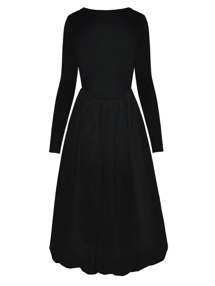 Keely O Neck Long Sleeve High Elastic Knitting Slim A-LINE Long Dress