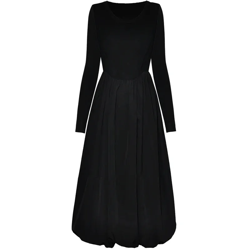 Keely O Neck Long Sleeve High Elastic Knitting Slim A-LINE Long Dress