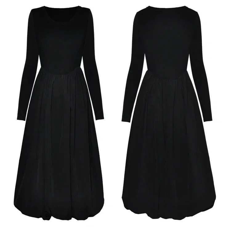 Keely O Neck Long Sleeve High Elastic Knitting Slim A-LINE Long Dress