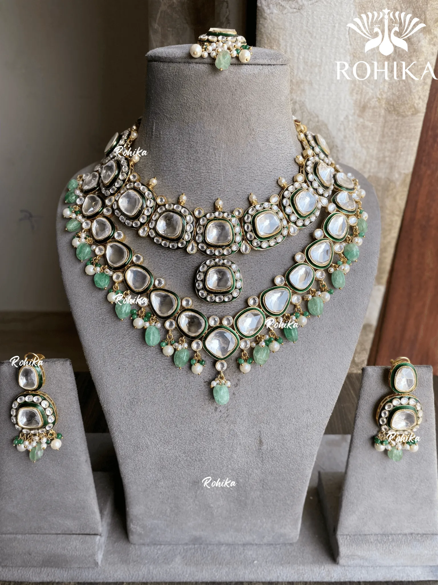 Keya bikaneri polki kundan Necklace- Mint green