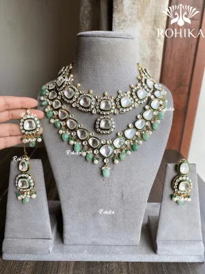 Keya bikaneri polki kundan Necklace- Mint green