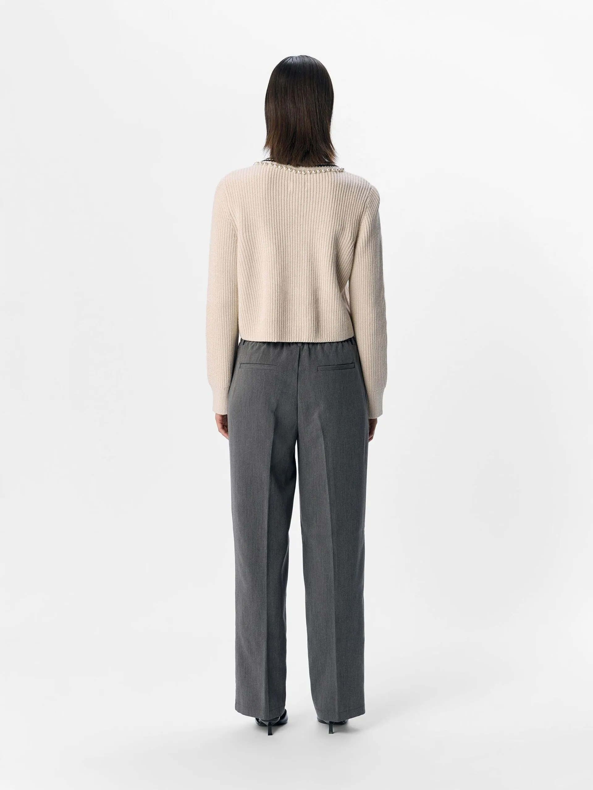 Knitted Zip Up Cardigan with Pearl Detail