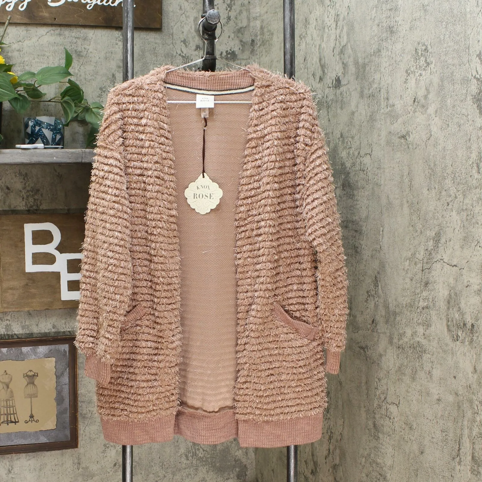 Knox Rose Women's Long Sleeve Tiered Fringe Open Sweater Cardigan