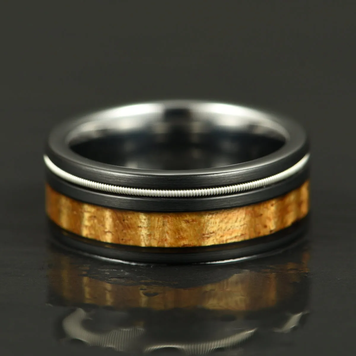 Koa & Strings - Hawaiian Koa Wood Guitar String Tungsten Mens Wedding Band 8MM