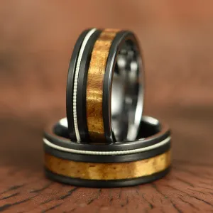 Koa & Strings - Hawaiian Koa Wood Guitar String Tungsten Mens Wedding Band 8MM
