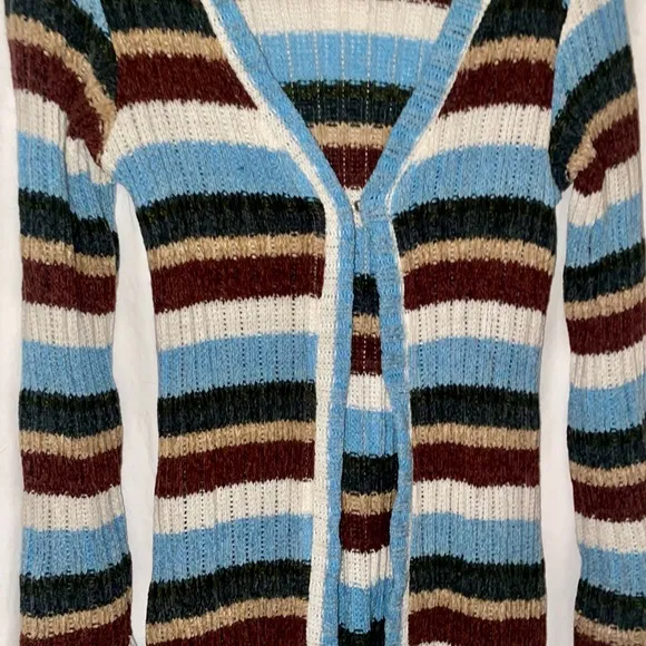 Lani Women’s Long Cardigan Striped Sweater  Open Front With Hook Size Large