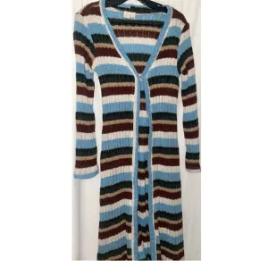 Lani Women’s Long Cardigan Striped Sweater  Open Front With Hook Size Large