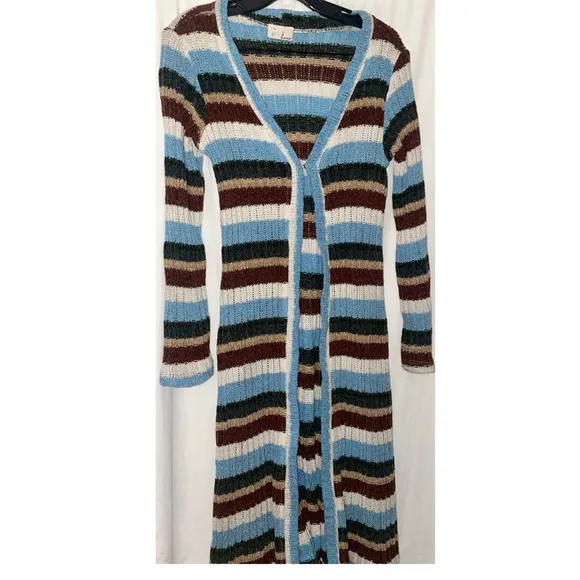 Lani Women’s Long Cardigan Striped Sweater  Open Front With Hook Size Large