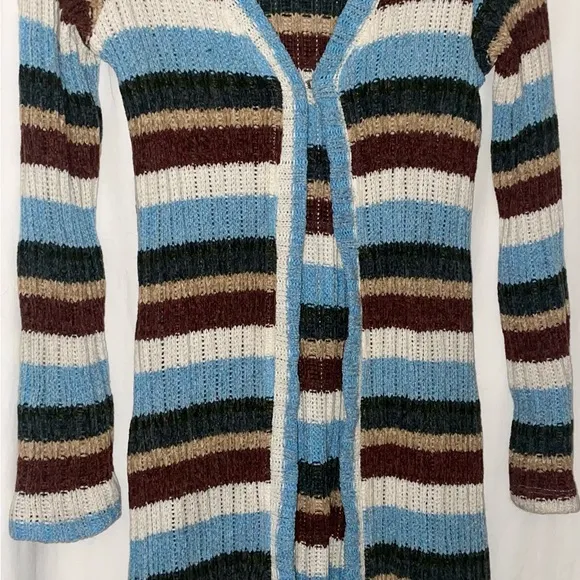 Lani Women’s Long Cardigan Striped Sweater  Open Front With Hook Size Large