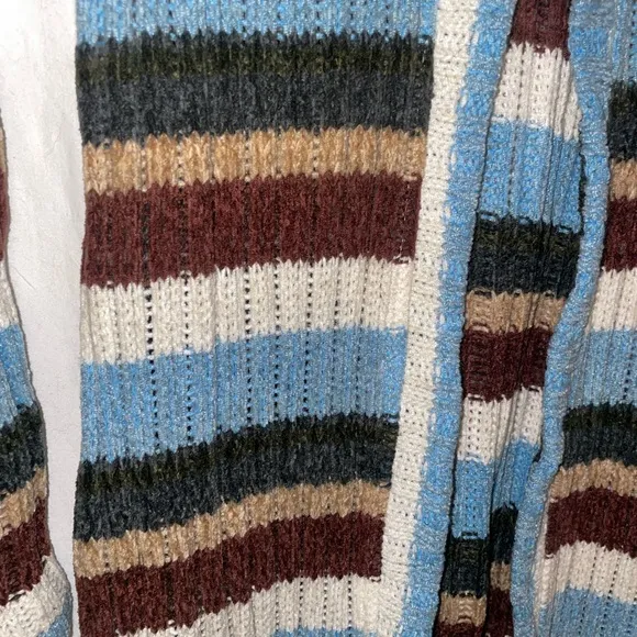 Lani Women’s Long Cardigan Striped Sweater  Open Front With Hook Size Large