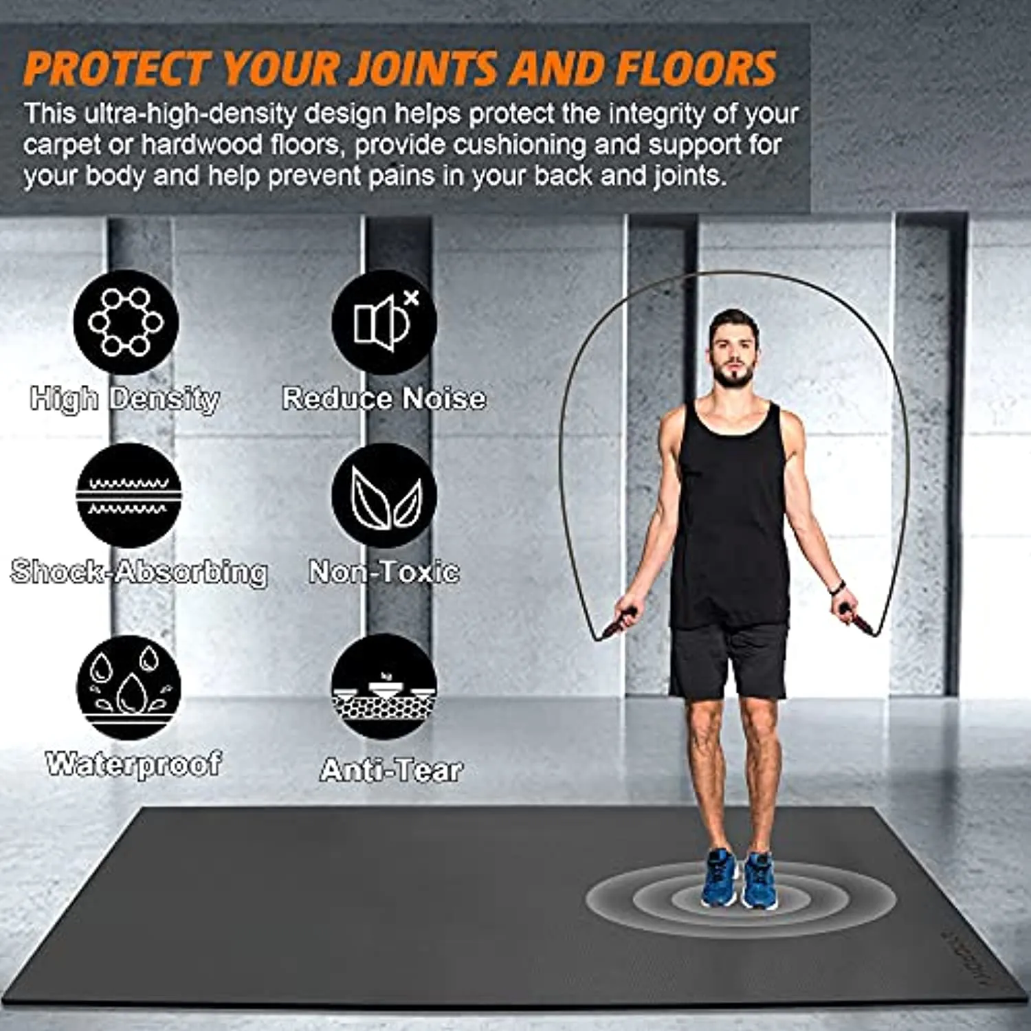 Large Exercise Mat 6'x4'x7mm Workout Mats for Home Gym Mats Gym Flooring Rubber Workout Mat Fitness Mat Large Yoga Mat Cardio Mat for Weightlifting, Jump Rope, MMA, Stretch, Plyo, Pilates, Non-Slip