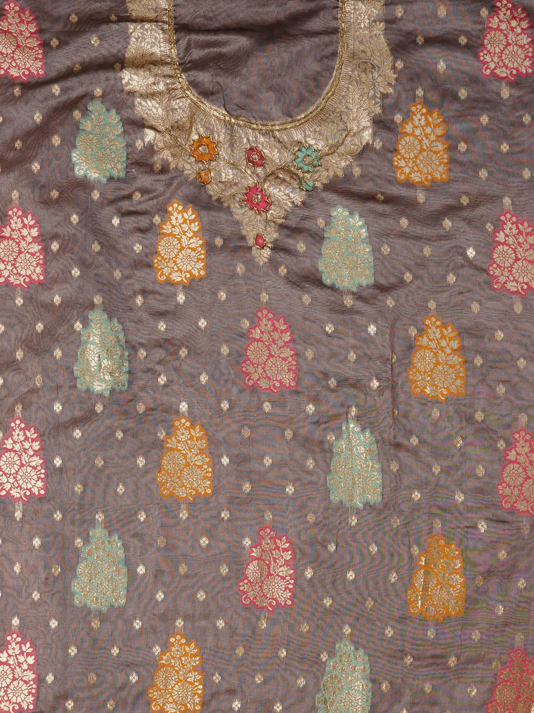 Lavender Unstitched Woven Design Silk Blend Dress Material With Dupatta