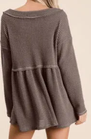 Layla Waffle Knit V-Neck Babydoll Top - Online Exclusive