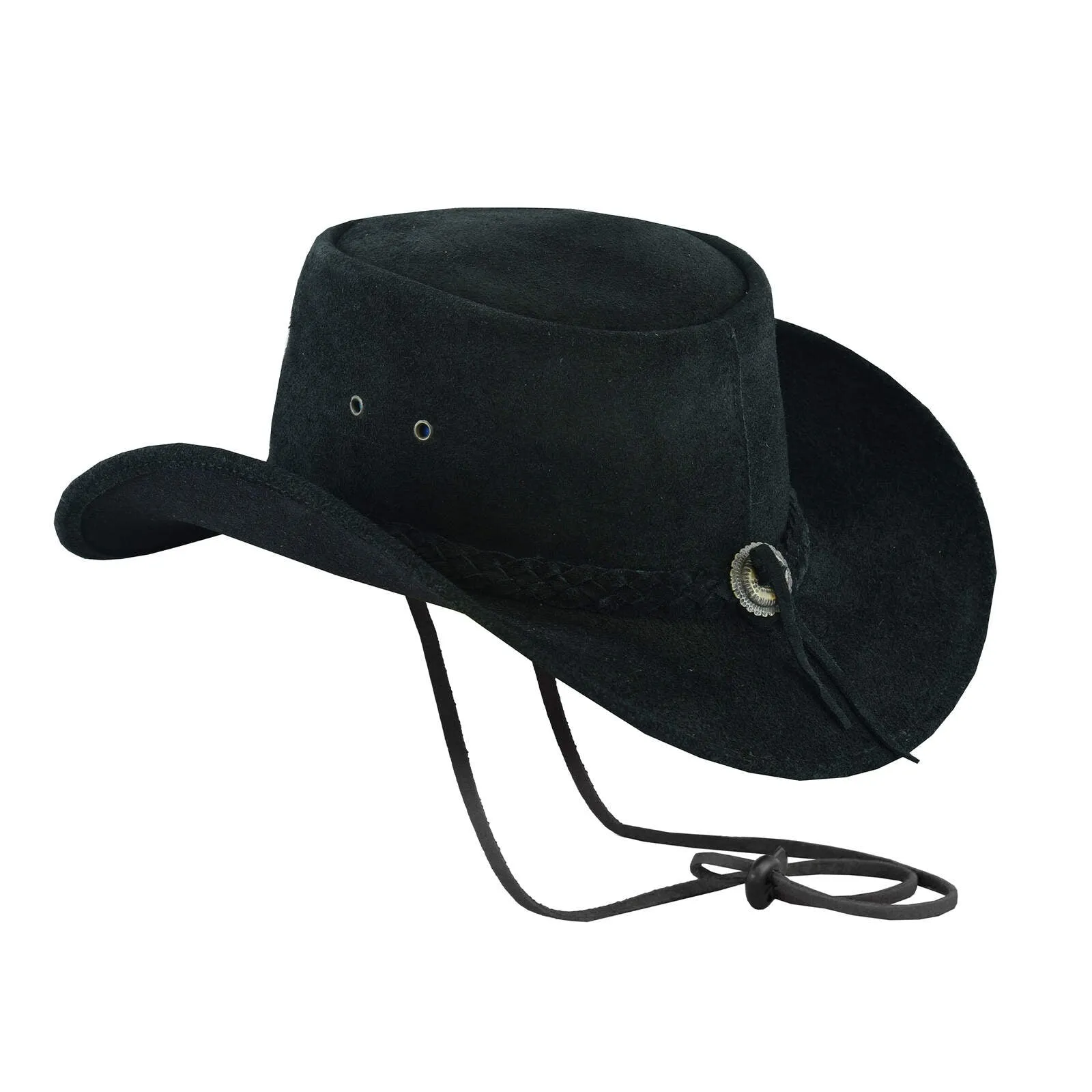 Leatherick Suede Black Aussie Style Bush Leather hat