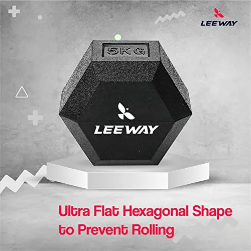LEEWAY Hex Dumbbells Pack (20 kg*2)| Gym Dumbbells| Rubber Coating Free Weight Dumbbell Set| Rubber Encased Hex Fixed Dumbbell Weight| Professional Rubber Coated Hexa Dumbbells (20Kg Pair)