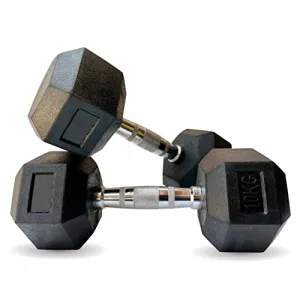LEEWAY Hex Dumbbells Pack (20 kg*2)| Gym Dumbbells| Rubber Coating Free Weight Dumbbell Set| Rubber Encased Hex Fixed Dumbbell Weight| Professional Rubber Coated Hexa Dumbbells (20Kg Pair)