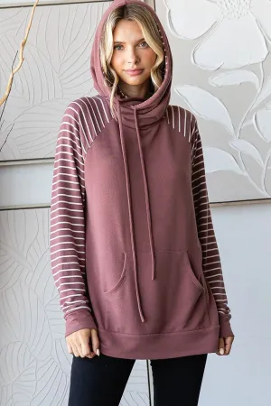 Lennon Stripe Contrast Hoodie | Marsala