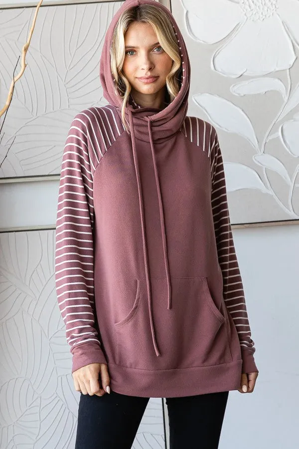 Lennon Stripe Contrast Hoodie | Marsala