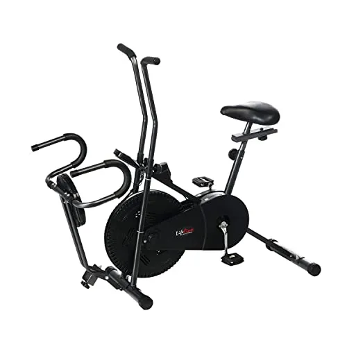 Lifeline Fitness LE-102T Air Bike Exercise Cycle Stationary Handles with Twister & Pushup Bar for Home Gym Workout, Vertically & Horizontally Adjustable Seat, Weight Loss at Home, Max User Weight 100kg