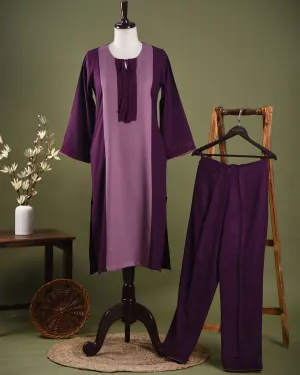 Lilac With Wine Winter Wear Wool Spun Blend Ready To Wear Kurta With Pant